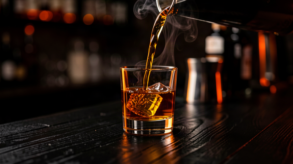 Whiskey pour into a rocks glass