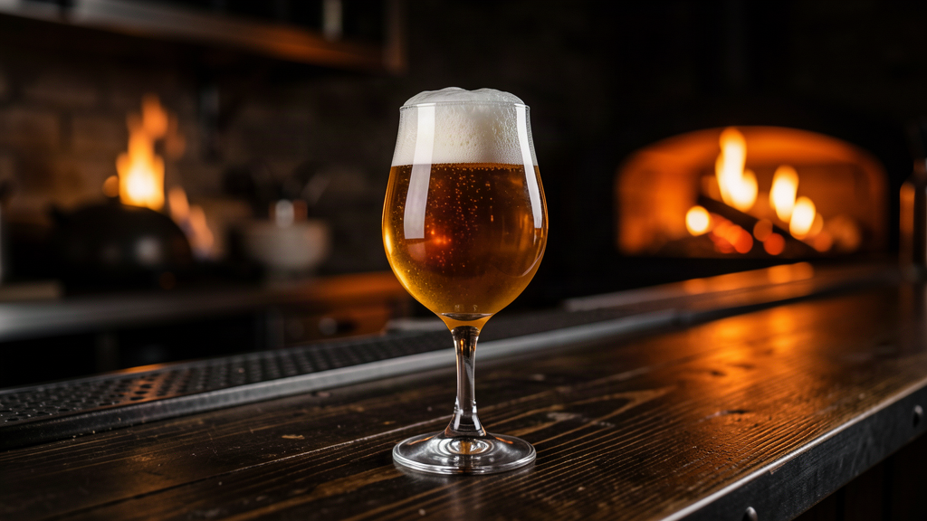 Craft beer poured into a glass at the bar